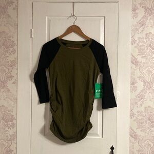 Pact maternity Olive Green and Black Raglan baseball Shirt